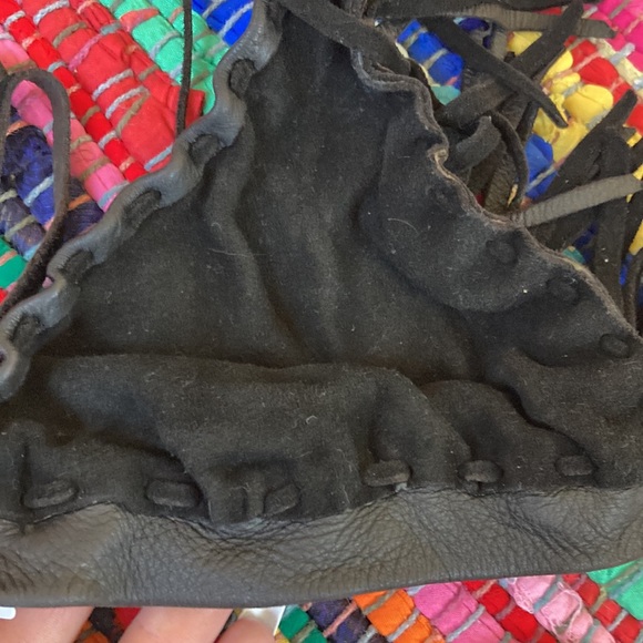 Vintage All Leather & Handmade in LA — Dark Brown Fringe Bralette Top w/ Beads - Picture 6 of 9